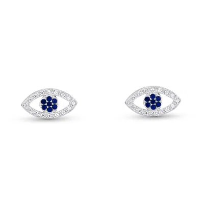 Shymi Women's Silver / Blue Pave Evil Eye Studs - Silver And Blue In White