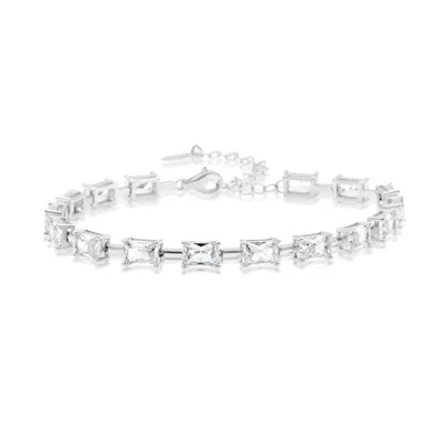 Shymi Women's Silver Emerald Shape Bar Tennis Bracelet
