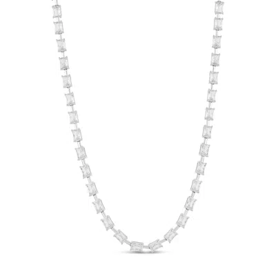 Shymi Women's Silver Emerald Shape Bar Tennis Necklace