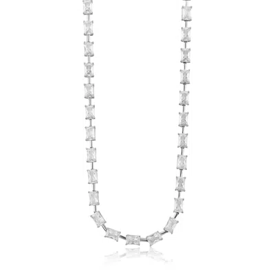 Shymi Women's Silver Emerald Shape Bar Tennis Necklace In White
