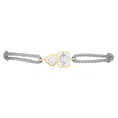 Shymi Women's Silver / Gold Cord Bracelet - Grey & Gold One Heart & One Emerald Stone In Multi