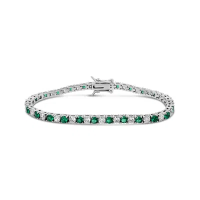 Shymi Women's Silver / Green Alternating Color Tennis Bracelet - Silver & Emerald