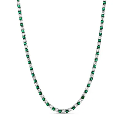 Shymi Women's Silver / Green Alternating Color Tennis Necklace - Silver & Emerald In Silver/green