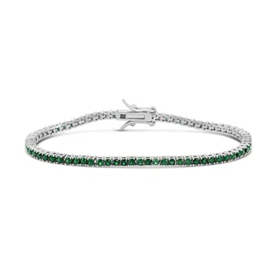 Shymi Women's Silver / Green Classic Two Mm Emerald Tennis Bracelet - Silver