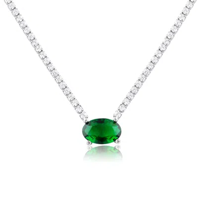 Shymi Women's Silver / Green Fancy Oval Tennis Necklace - Green In Multi