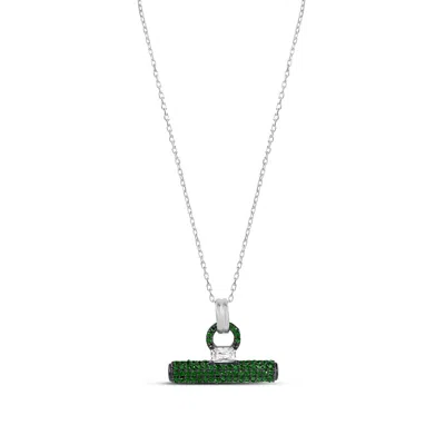Shymi Women's Silver / Green Pave T Bar Necklace - Green & Silver In Silver/green