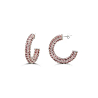 Shymi Women's Silver / Pink Colored Crystal Pave Hoop Earrings - Silver Pink In Multi