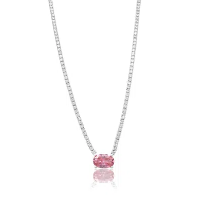 Shymi Women's Silver / Pink / Purple Fancy Oval Tennis Necklace - Pink In Metallic
