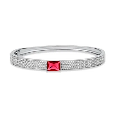 Shymi Women's Silver / Red Pave Bangle With Stone - Silver & Red