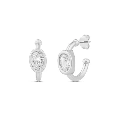 Shymi Women's Small Oval Bezel Hoops - Silver