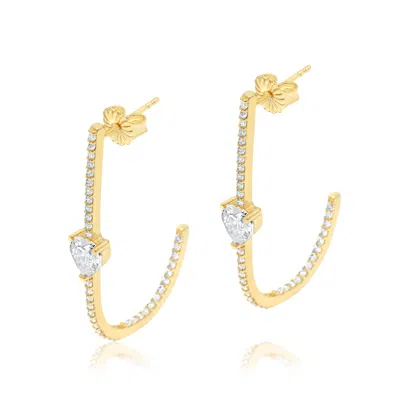 Shymi Women's Solitaire Heart Pave J Hoop Earrings - Gold