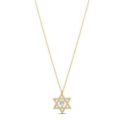 Shymi Women's Star Of David With Center Heart - Gold