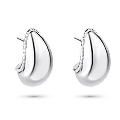 Shymi Women's Textured Bean Hoops - Silver