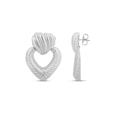 Shymi Women's Textured Heart Drop Earrings - Silver In Metallic