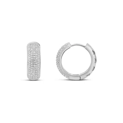 Shymi Women's Thick Dome Pave Hoops - Silver