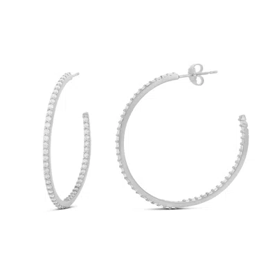 Shymi Women's Thin Pave Hoops - Silver
