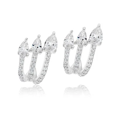 Shymi Women's Three Row Pave Wrap Earrings - Silver
