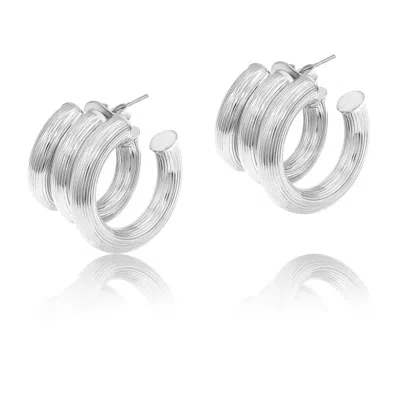 Shymi Women's Triple Textured Hoops - Silver