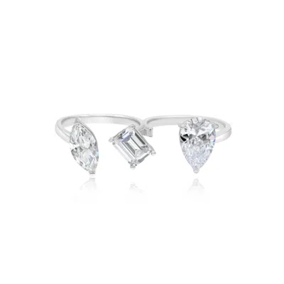 Shymi Women's Two Finger Fancy Shape Statement Ring - Silver