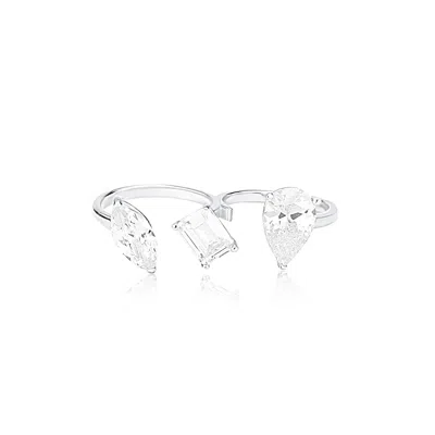 Shymi Women's Two Finger Fancy Shape Statement Ring - Silver In Silver