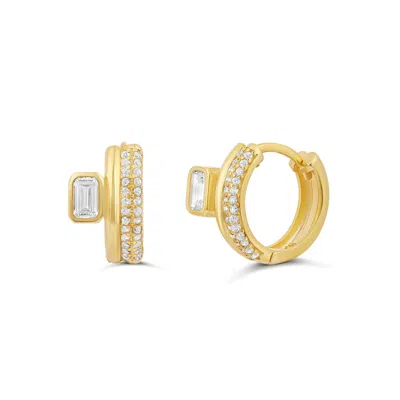 Shymi Women's Two Row And Emerald Stone Huggies - Gold