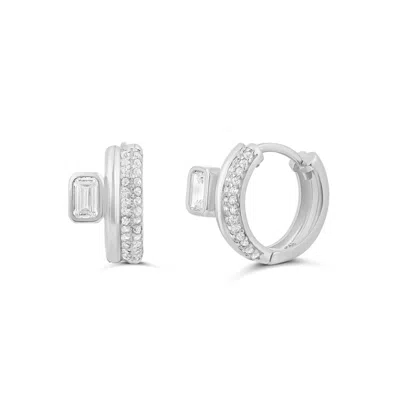 Shymi Women's Two Row And Emerald Stone Huggies - Silver In Orange