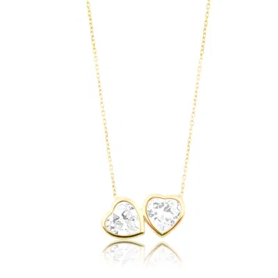 Shymi Women's Two Stone Bezel-set Necklace - Gold Hearts
