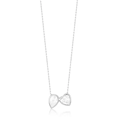 Shymi Women's Two Stone Bezel-set Necklace - Silver Heart & Pear