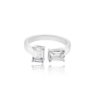 Shymi Women's Two Stone Cuff Stack Ring - Silver