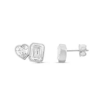 Shymi Women's Two Stone Fancy Shape Bezel-set Studs - Silver
