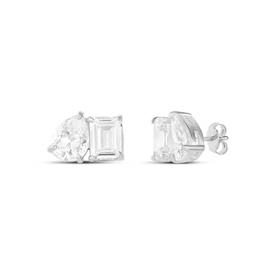 Shymi Women's Two Stone Prong Set Earrings - Silver In Metallic
