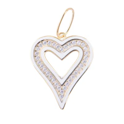 Shymi Women's White / Gold Enamel Open Heart Charm - White In Multi