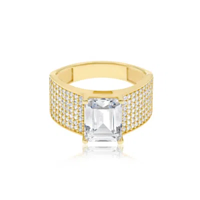 Shymi Women's Wide Pave Center Stone Band - Gold