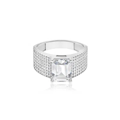 Shymi Women's Wide Pave Center Stone Band - Silver