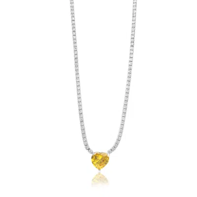 Shymi Women's Yellow / Orange / Silver Fancy Heart Silver Heart Tennis Necklace - Citrine Yellow In Transparent