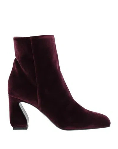 Si Rossi By Sergio Rossi Woman Ankle Boots Burgundy Size 7 Tanned Leather In Red