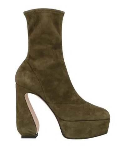 Si Rossi By Sergio Rossi Woman Ankle Boots Military Green Size 8 Soft Leather In White