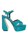 Si Rossi By Sergio Rossi Woman Sandals Deep Teal Size 7 Textile Fibers In Green