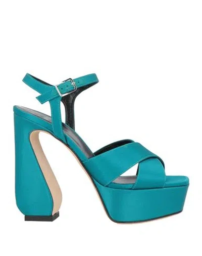 Si Rossi By Sergio Rossi Woman Sandals Deep Teal Size 7 Textile Fibers In Green