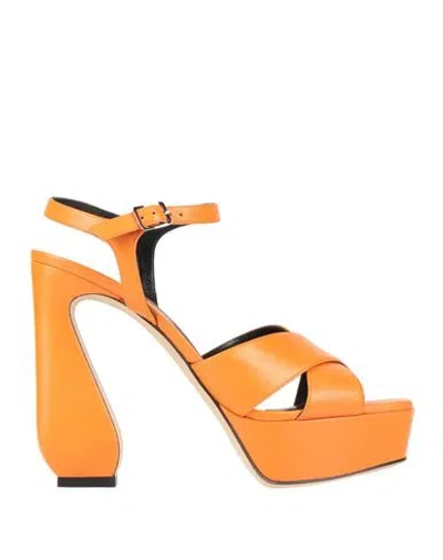 Si Rossi By Sergio Rossi Woman Sandals Orange Size 11 Soft Leather