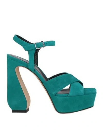 Si Rossi By Sergio Rossi Woman Sandals Turquoise Size 8 Soft Leather In Blue