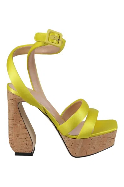 Si Rossi Citron Crepe Satin Sandals With Cork Platform In Brown