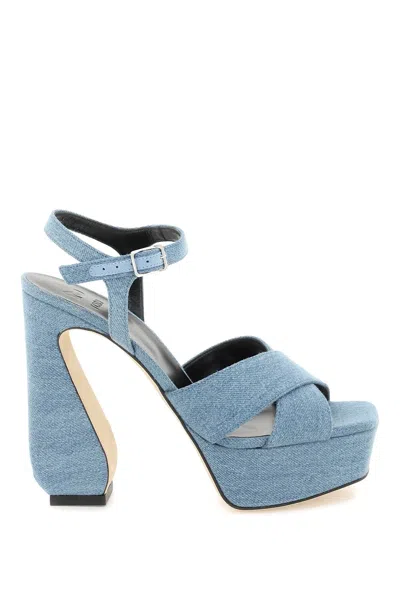 Si Rossi 47mm Sculpted-heel Denim Sandals In Blue