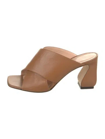 Pre-owned Si Rossi Leather Slides In Brown