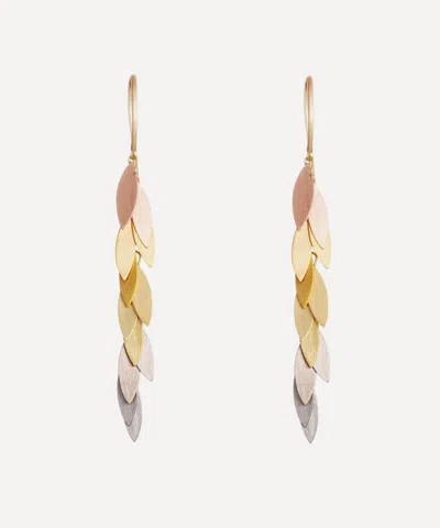 Sia Taylor 18ct-24ct Gold Rainbow Leaf Drop Earrings