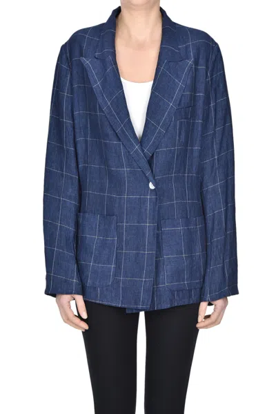 Sibel Saral Checked Print Linen Blazer