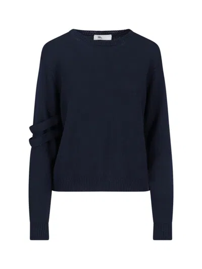 SIBEL SARAL DOUBLE STRAP DETAIL SWEATER WITH CROPPED FIT AND RIBBED CUFFS