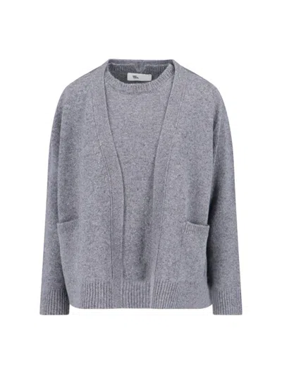 SIBEL SARAL LAYERED MEDIUM-GREY KNIT SWEATER WITH OPEN-FRONT CARDIGAN STYLE