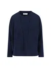 Sibel Saral Navy Blue Cropped Cardigan And Crew Neck Sweater Set In Blue