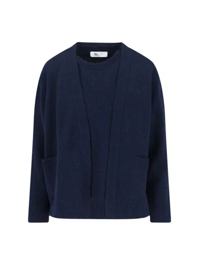 SIBEL SARAL NAVY BLUE CROPPED CARDIGAN AND CREW NECK SWEATER SET